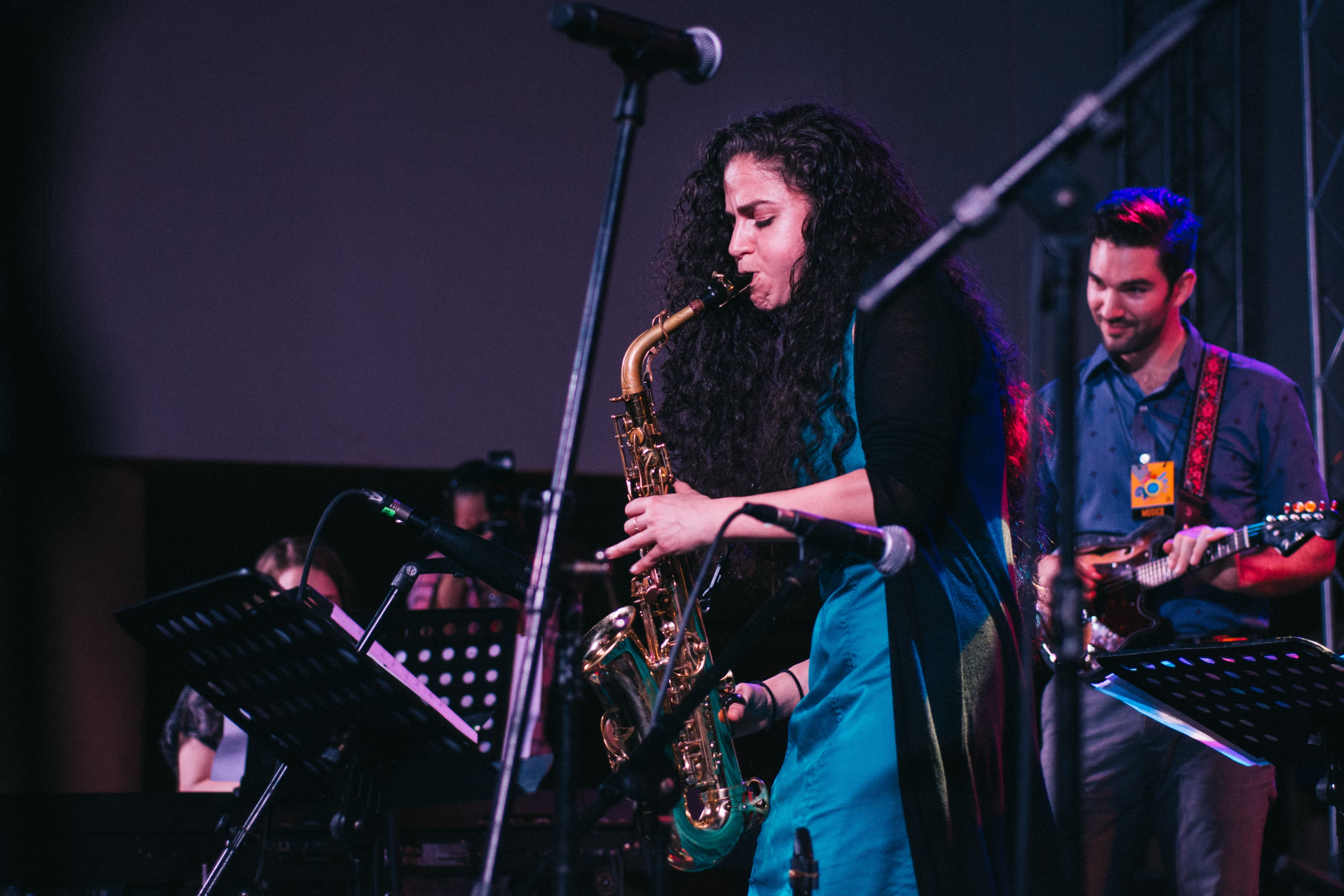 Woman playing saxophone